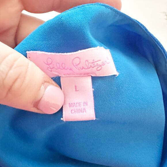 Lilly Pulitzer Sleeveless Blue Pink Floral Blouson Dress Women’s Size Large‎ - Picture 5 of 11